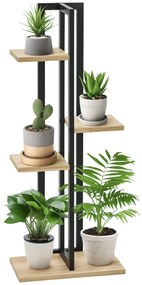 Outsunny Suport pentru Plante cu 4 Etaje din Lemn de Brad și Metal, 45x25x110 cm, Negru | Aosom Romania