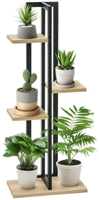 Outsunny Suport pentru Plante cu 4 Etaje din Lemn de Brad și Metal, 45x25x110 cm, Negru | Aosom Romania