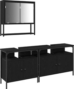 vidaXL Set de mobilier pentru baie cu raft 3 pcs Negru Lemn compozit