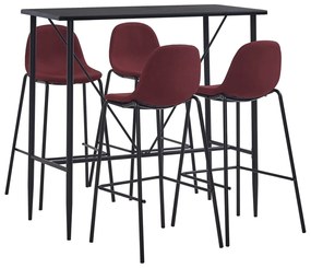 Set mobilier de bar, 5 piese, roșu vin, material textil