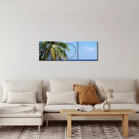 Tablou cu palmier pe plajă (cu ceas) (90x30 cm)