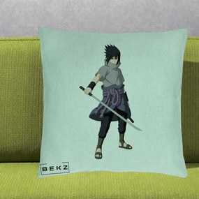 Perna Personalizata Naruto Sasuke Uchiha cu Sabia, 40x40 cm, Verde Menta, Husa Detasabila, Perna Inclusa, BEKZ®