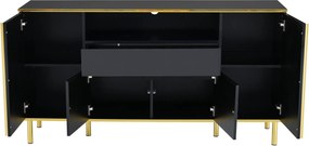 Comodă cu iluminare LED, 4 uși, 1 sertar, 150x40x80 cm, Negru