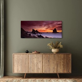 Tablou cu apus de soare pe mal (120x50 cm)