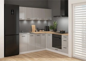 Set bucatarie JUNONA LINE, gri deschis/alb, PAL, 200x200 cm, cu blat s