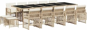 vidaXL Set mobilier de grădină cu perne, 15 piese, bej, poliratan