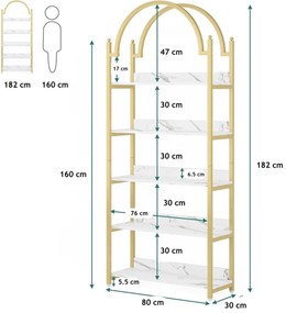 RAAU10 - Raft curbat, 80 cm, rafturi pentru birou, hol, living, baie - Auriu - Imitatie Marmura