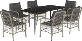vidaXL Set mobilier de grădină cu perne, 7 piese gri deschis poliratan