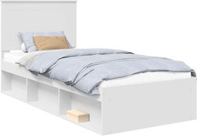 vidaXL Cadru de pat cu headboard Alb 100 x 200 cm Lemn de pin masiv