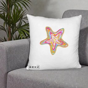 Perna Decorativa Stea de Mare Colorata Psiheledic, 40x40 cm, Alb Pufos, Husa Detasabila, Perna Inclusa, BEKZ®