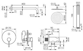 Sistem de dus incastrat FDesign Flusso auriu lucios