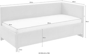 Boxspring tip divan 90x200 cm, cu lada de depozitare, USB charger, culoare crem, material țesătură