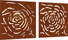 vidaXL Decor de perete 2 buc. 55x55 cm model trandafiri oțel Corten