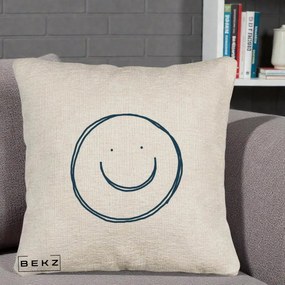 Perna Decorativa Smile Desen Minimalist, 40x40 cm, Bej Canapea, Husa Detasabila, Perna Inclusa, BEKZ®