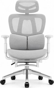 MILANO E06 Executive – Scaun Ergonomic cu Suport Lombar Reglabil în 2 Trepte, Tetieră Reglabilă, Cotiere 3D, Reclinare 135°, Suport pentru Picioare și Bază Metalică, Mesh, Gri