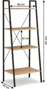 Biblioteca TAYLOR SONOMA 4 polite 147x60 cm, stejar sonoma