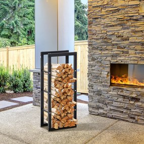 Raft pentru Lemne pentru interior/exterior, din fier, Negru, 40x25x100cm HOMCOM | Aosom Romania