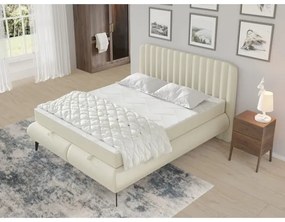 Pat tapițat ALEXA 160 x 200 cm, bej, cu saltele și spațiu de depozitare