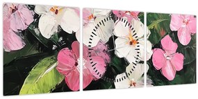 Tablou - Flori roz și albe (cu ceas) (90x30 cm)