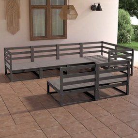 vidaXL Set mobilier de grădină, 7 piese, gri, lemn masiv de pin