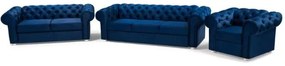 Set cu 1 canapea extensibila, 1 canapea fixa si 1 fotoliu albastru/alb