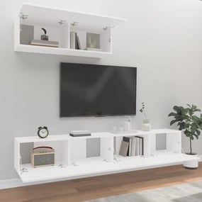 Set dulap TV, 3 piese, alb, lemn prelucrat 3, Alb, 100 x 30 x 30 cm