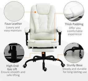 Vinsetto Scaun de birou de masaj, scaun de birou, scaun ergonomic cu înălțime reglabilă, spătar inclinabil și telecomandă cu fir, suport pentru picioare retractabil și pivotant la 360°, alb | Aosom Romania