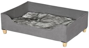 Culcus pentru Caini Inaltat PawHut cu Perna Lavabila, Patut pentru Caini Capitonat din Lemn si Plus, 81Lx56x23,5cm, Gri | Aosom RO