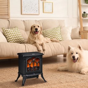 HOMCOM Șemineu Electric 750/1500 W cu Efect de Flacără Acoperire 15-20 m², Negru | Aosom Romania