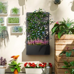 Outsunny Jardinieră cu spalier cu model crenguțe și frunze, cuvă pentru flori, pentru plante cățărătoare, metal 61 x 23 x 113 cm negru | Aosom Romania