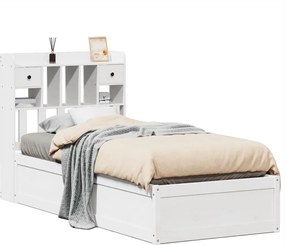 vidaXL Cadru de pat fără saltea, alb, 90x200 cm, lemn masiv pin