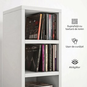 HOMCOM Raft Bibliotecă pentru CD-uri cu 12 rafturi, din MDF și panou aglomerat, 21x20x175 cm, Alb | Aosom Romania