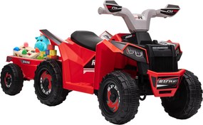 HOMCOM Quad Electric pentru Copii cu Remorcă, Pedală, Mers Înainte și Înapoi, 2,5 km/h, 18-36 Luni, Roșu | Aosom Romania