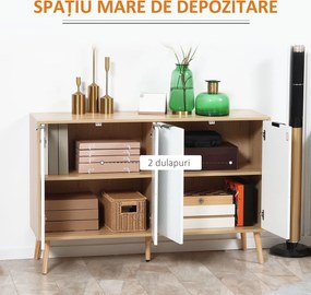 HOMCOM Comodă Bucătărie, Mobilier de Bucătărie cu Rafturi Reglabile și Picioare din Lemn de Pin, Bufet Modern pentru Living, Living, Sala de Mese, 120x35x77,4cm, Natural și Alb | Aosom Romania