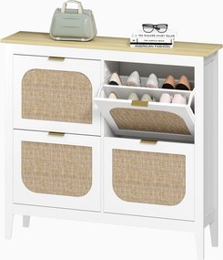 HOMCOM Zapatero Estrecho con 4 Puertas de Ratán Estantes Ajustables para 20 Pares de Zapatos 105x24x95,5 cm Alb | Aosom Romania