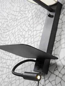 Aplica cu raft, reader LED, mufa USB si abajur textil alb Florence