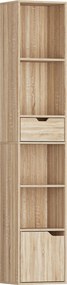 HOMCOM Raft Bibliotecă cu 4 Nivele Deschise, cu Dulap și Sertar, 30x24x158 cm, Lemn Natural | Aosom Romania