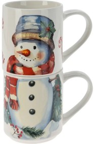 Set de 2 căni Om de zăpadă, 265 ml, porțelan