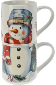 Set de 2 căni Om de zăpadă, 265 ml, porțelan