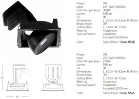 Spot LED reglabil Trimless 9W 2700K negru