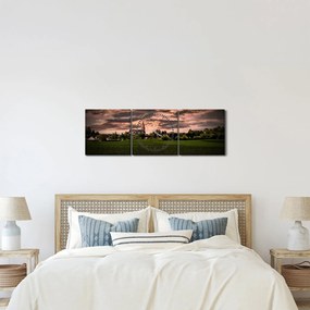 Tablou cu peisaj și biserică (cu ceas) (90x30 cm)