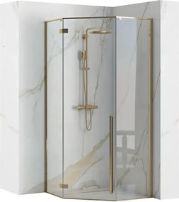 Cabina dus cu cadita de dus pentagonala si usa batanta Rea Diamond 90x90 auriu - negru