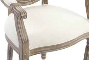 Scaun dining din in, alb, cadru sculptat din lemn masiv și spătar oval capitonat, 96 x 56 x 46 cm, „Toulouse”
