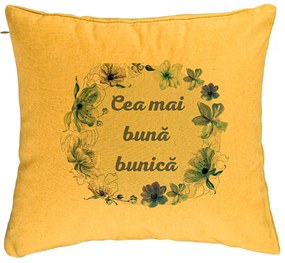 Perna Decorativa pentru Bunica 15, 40x40 cm, Galben, Husa Detasabila, Burduf