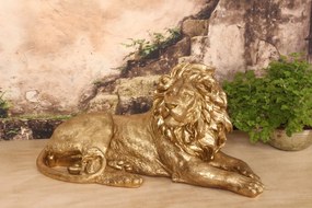 Statuetă decorativă din polirășină, auriu, leu culcat cu coamă bogată, finisaj lucios, 39 x 80 x 36 cm, „Atlas”
