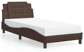 3208165 vidaXL Cadru de pat cu tăblie, maro, 100x200 cm, piele ecologică