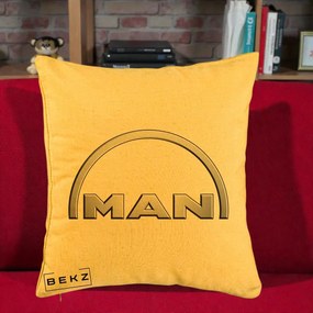 Perna Personalizata cu emblema MAN, 40x40 cm, Galben, Husa Detasabila, Perna Inclusa, BEKZ®