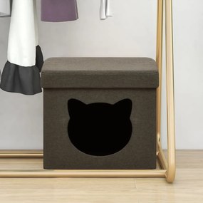 338757 vidaXL Taburet depozitare pliabil, maro închis, model pisică, textil