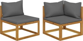 vidaXL Set canapele, 2 piese, cu perne gri închis, lemn masiv acacia