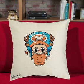 Perna Personalizata Labubu x Tony Tony Chopper, 40x40 cm, Ecru, Husa Detasabila, Perna Inclusa, BEKZ®